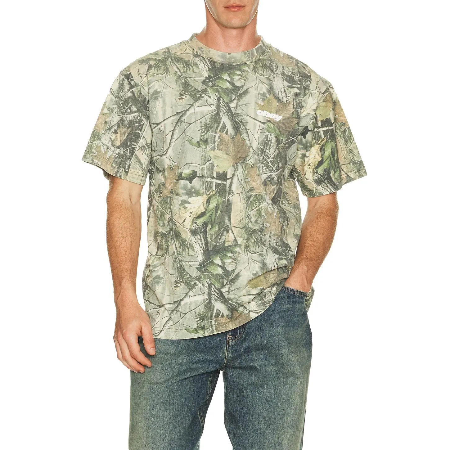Obey Get Up Tee in Leaf Camo