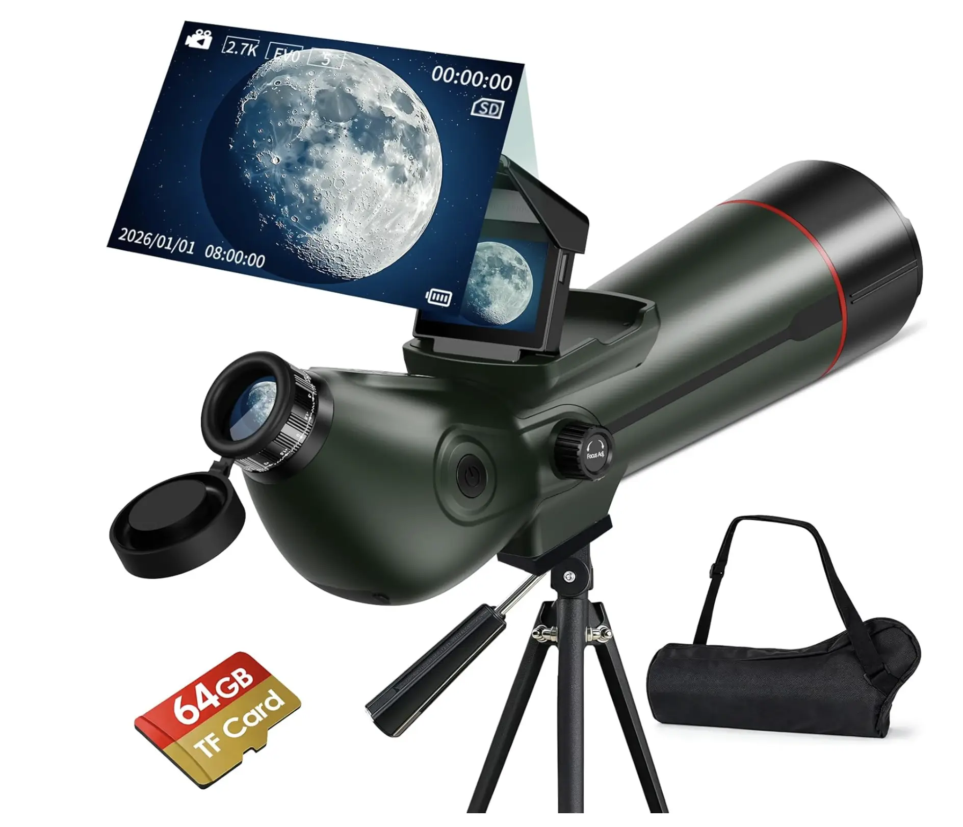 Smart Telescope, Digital Electronic Telescopes with 4K Astrophotography Camera, Internal and Externat Dual Screens Spotter for Adults & Kids & Beginners Astronomy with 64G Card
