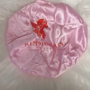 Kimmona's Beauty Den KBD Silk Bonnets Pink Satin Hair Care Accessory with Elegant Logo Design