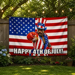Patriotic Boxing Champion 4th of July - Independence Day Outdoor Decor - American Flag Uncle Sam Style Holiday Party Backdrop Flag ,Tepastry, Semi-Circular Flag, Outdoor Wall Decor