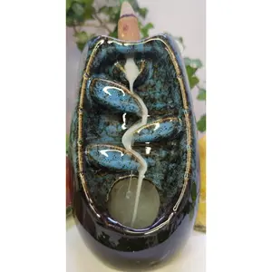 Blue Backflow Fountain Ceramic Material Serene Peaceful Energy 30 Minutes Dhoop Cone Scent Includes 3 Free Satya Incensebackflow Dhoop Cones