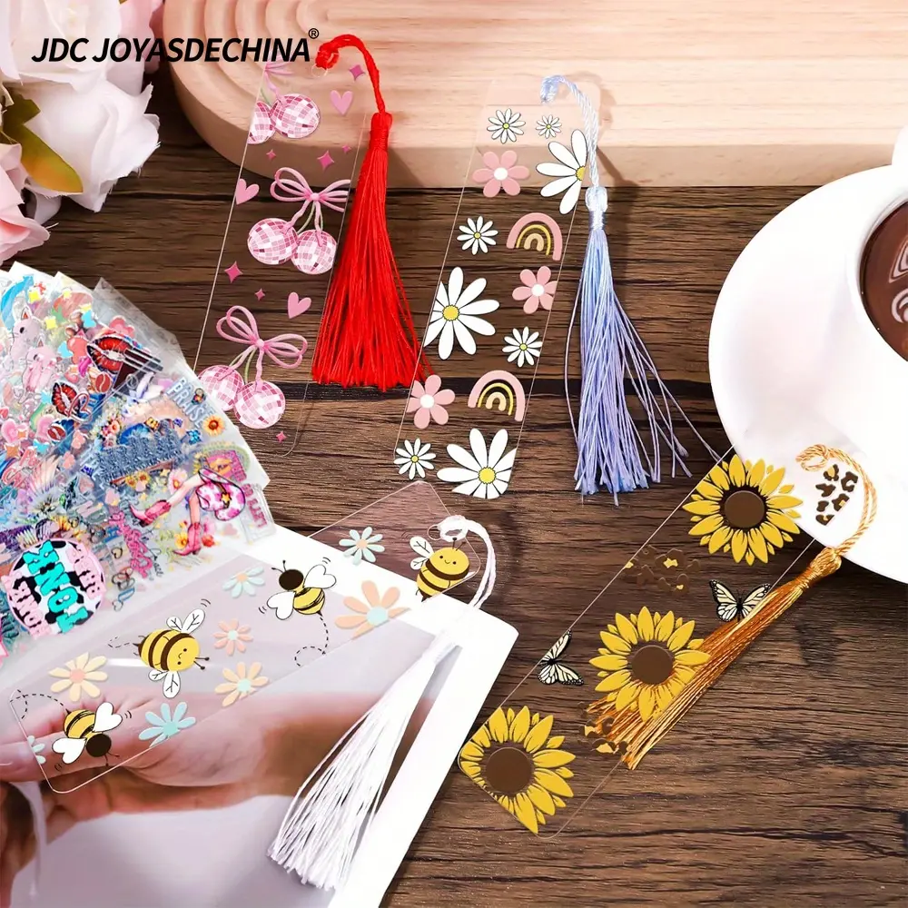 30/60 Piece Acrylic Bookmarks DIY Kit, Unisex Set with Mixed Cartoon Print UV DTF Stickers, Transparent Blanks & Tassels, 60Pcs, Mix 50 Designs, Cartoon Prints, Blank Transparent Bookmark Tassel Set, 30/60 Pcs, Acrylic Plastic