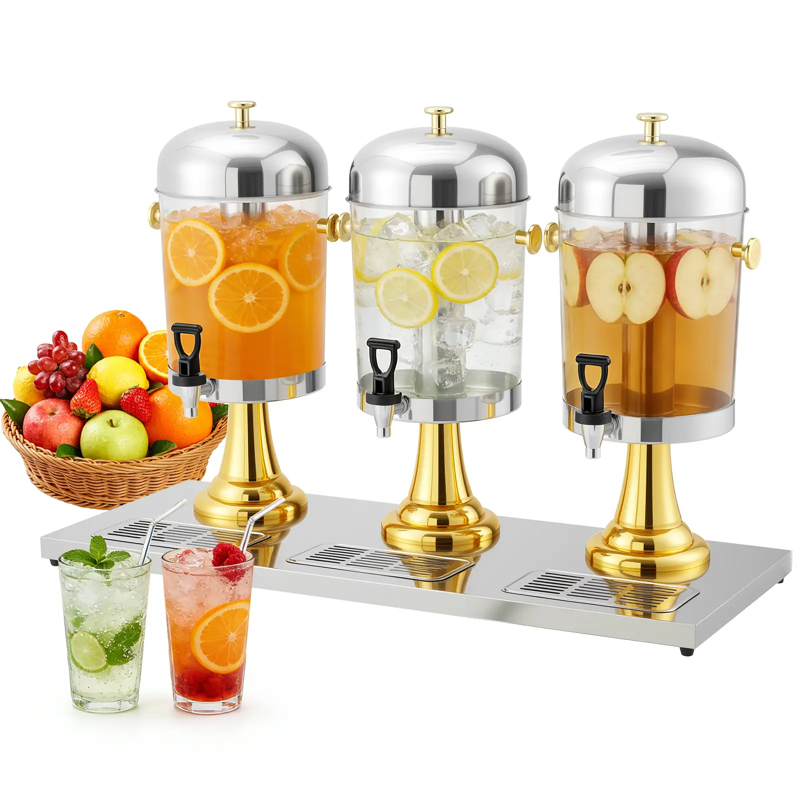 Home Drink Dispensers with Ice Core, Commercial Beverage Dispenser Stainless Steel for Parties & Events, Includes Stand, Anti-Leak Spigot & Drip Tray
