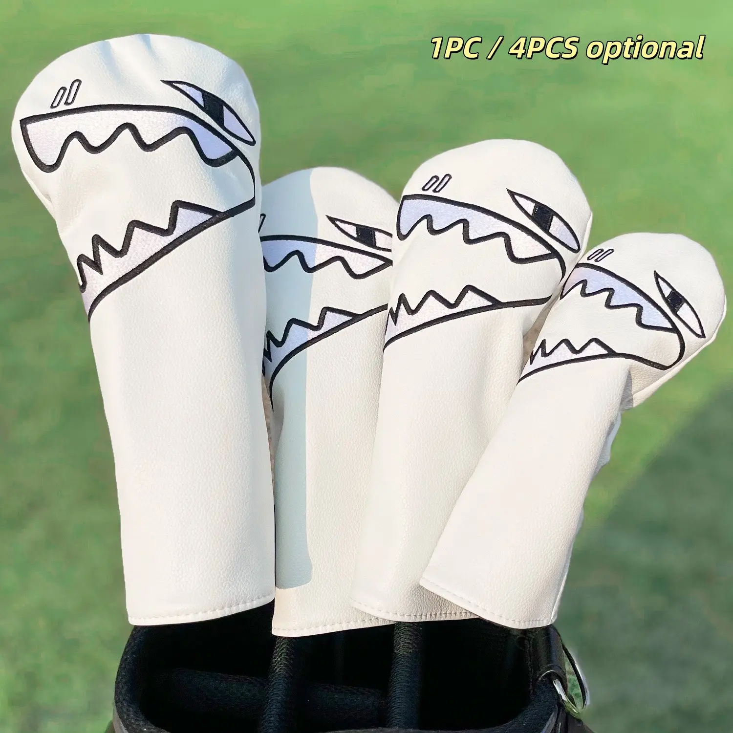 Shark Design Golf Club Cover, 1pc/4pcs Driver Fairway Hybrids Headcover, Protective Gear for Male & Female Enthusiasts, Durable Outdoor Accessory, Golf Accessories, Golf Supply