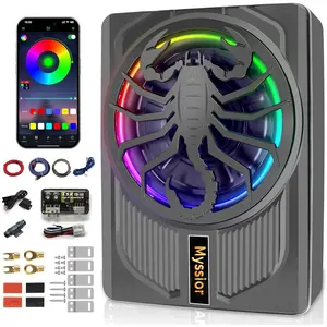 2025 Upgraded 1600W Slim Underseat Car Subwoofer and Amp Package with RGB Beat-Synced Light, Individual Control for Low Pass/Gain/Boost Bass, Clean Deep Bass Perfect for Truck/SUV/Jeep
