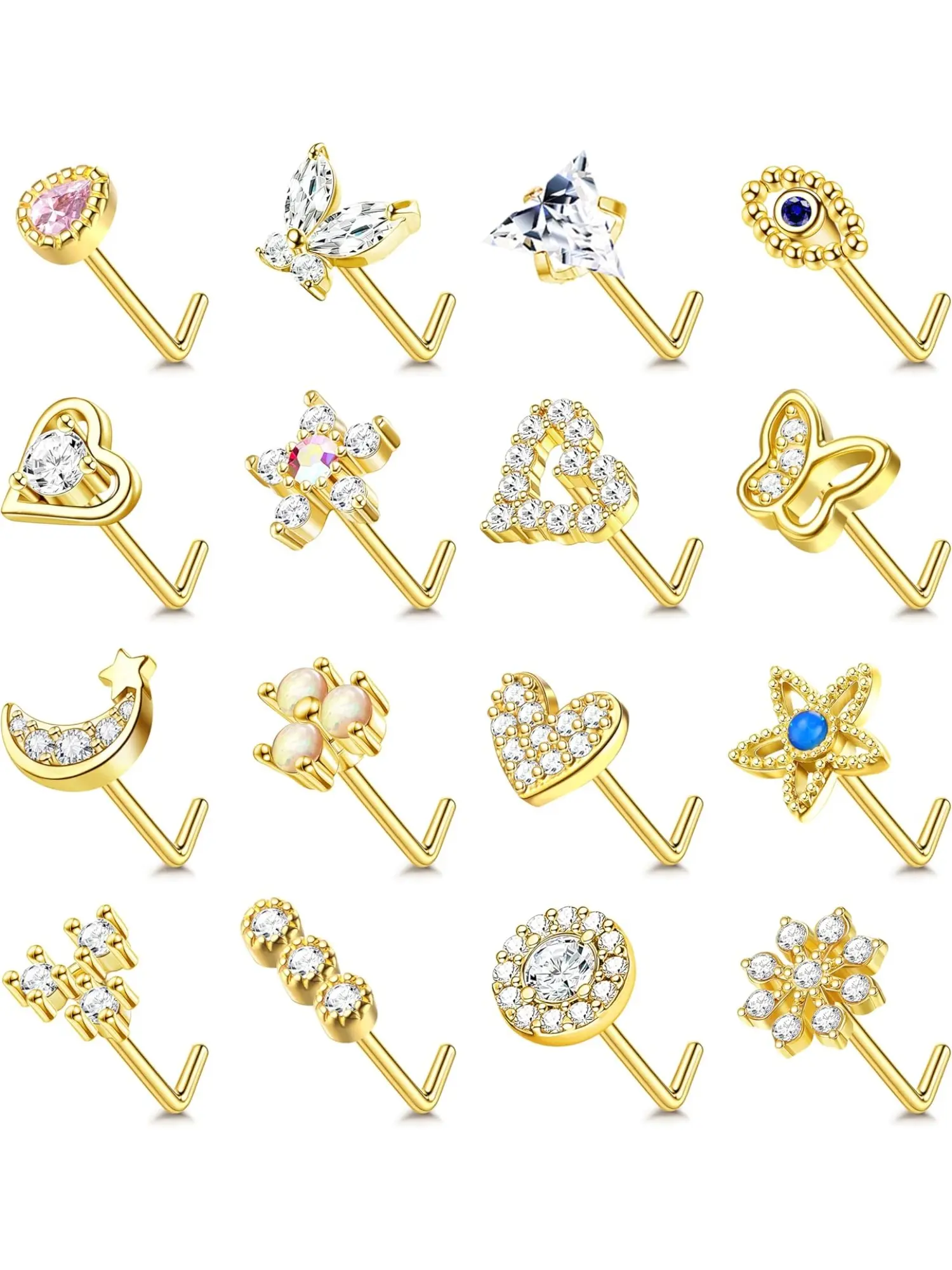 16 Pcs Exquisite Rose Golden L-Shape Nose Piercing Collection Nose Jewelry for Women Men Durable Copper Surgical Steel Solid Sturdiness Long-term Wearing Performance Ergonomic L-shaped Nose Stud Structure for Easy Insertion Secure Staying Power