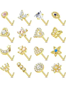 16 Pcs Exquisite Rose Golden L-Shape Nose Piercing Collection for Women Men Durable Copper Surgical Steel Solid Sturdiness Long-term Wearing Performance Ergonomic L-shaped Nose Stud Structure for Easy Insertion Secure Staying Power