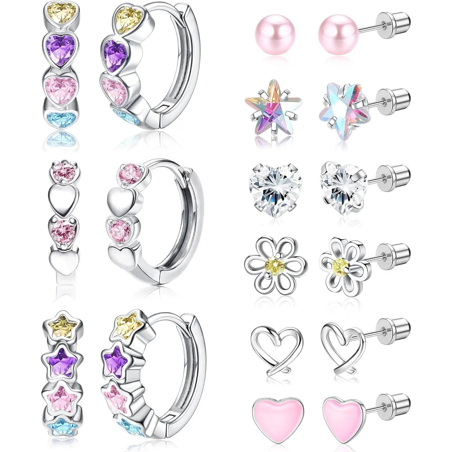 MILACOLATO Hypoallergenic Women's Earrings Set - Surgical Stainless Steel with Metal Coating, Screw-Back Studs & Cute Heart Shape Earrings for Sensitive Ears, Kids Toddler Jewelry Gift, 20G Thickness, 6Mm Length, Anniversary, Heart Shaped Earrings