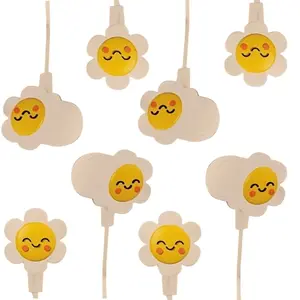 GEMS "Flower Smiles Daisy" Novelty Wired Earbuds for Kids – White/Yellow (4-Pack)