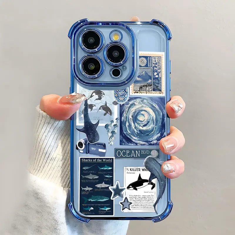 Whale Pattern Durable Slim TPU iPhone Casing - Electroplated, Airbag Frame Protective Shockproof Cover, Easy Install for iPhone X/11/12/13/14 Pro/15/16/17 Pro Max Plus Air, Cute Girls' Phone Accessory (sohochic)