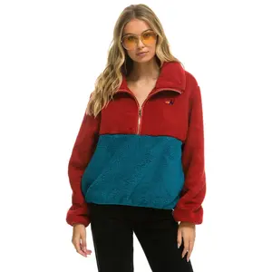 TEDDY APRES HALF ZIP COLOR BLOCK JACKET - CHERRY