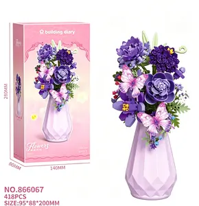 528/418/329PCS Micro Particle Artificial Flower Building Blocks Set with Vase & Gift Box, STEM Creative DIY Kit for Ages 12+, Artistic Rose Sunflower Decoration for Home Office Desktop, Perfect Valentine's Day Christmas Gift