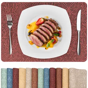 Faux Leather Round Placemats with Vinyl Surface – Heat Resistant, Wipeable Dining Table  mat Placemats for Kitchen or Small Tables – Embossed Handmade Design – Individuales Redondos Placemats Set Woven Rustic Stylish Water Proof Indoor Fabric