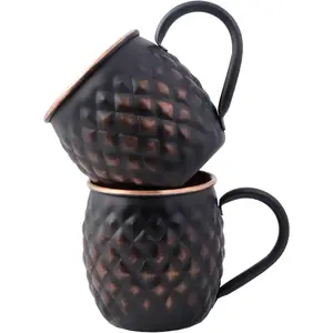 16 Oz Black Moscow Mule Mugs Pure Copper Cups for Drinking Water Gifts for Him Her  Anniversary Real Genuine Copper Mugs for Moscow Mules Handcrafted Unlined Solid Cup Mug Set of 2