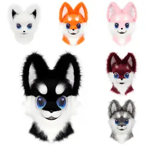 Animal Head Mask Furry Fursuit Plush Dog Fox Masks for Parties Cosplay Costume Accessory
