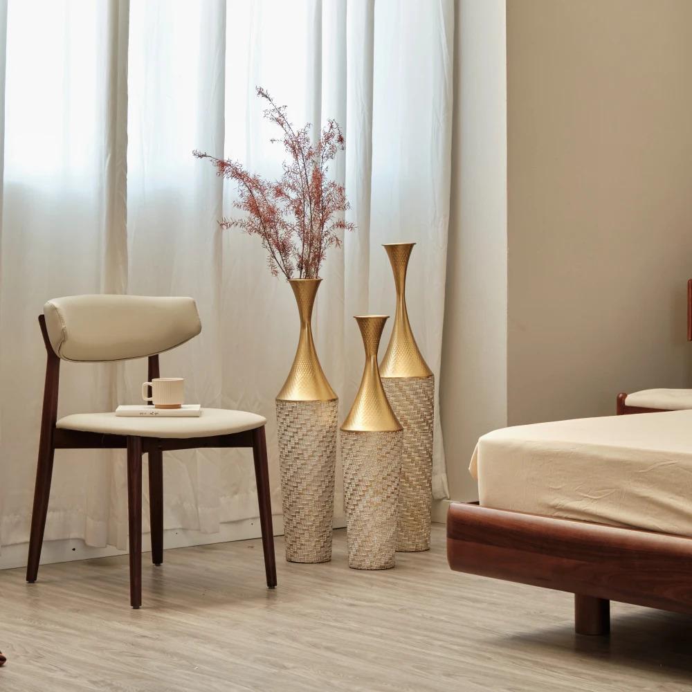 Modern Style 3-Piece Set Large Glazed Metal Floor Vase Woven Pattern Home Decoration Gorgeous Home Decor