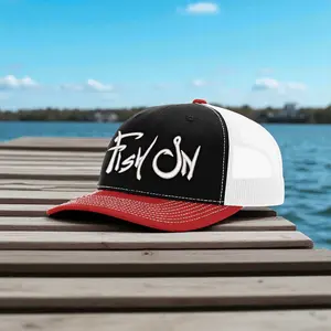 Fish On Embroidered Fishing Trucker Hat – Mesh Snapback Cap for Anglers, Outdoor Sports, Boating, and Lake Adventures