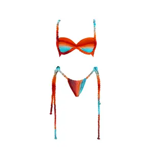 2026 Fashion Gradient Color Braided Braid Bikini Two-Piece Set — Sexy Low-Rise Push-Up Women’s Two-Piece Swimsuit for Holidays, Casual Beachwear, Bathing Suit, Hot Springs Wear, Pool Vacation Outfits