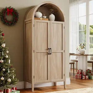 ONBRILL 71" Tall Arched Kitchen Pantry, Storage Cabinet with 2 Pull-Out Shelves, 6 Door Shelves, Organizer, Freestanding Morden Versatile Cupboard for Kitchen, Dining Room