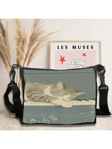Ladies Handbag - Cute Sleeping Cat with Piano Key Design, Ideal Gift for Cat Lovers, Fashion Accessories, Lightweight Construction, One Shoulder Tote Bag, Suitable for Fashionistas