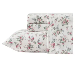 Laura Ashley Le Fleur Pink Cotton Flannel Twin Sheet Set