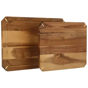 Thyme and Table 2 Piece Acacia Cutting Board Set Non Slip Silicone Feet Gold Accents Hand Wash Only