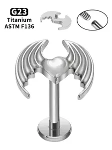 G23 Titanium Stud Earrings 16g 18g, Love Wing Lip Studs, Tragus Helix Cartilage Studs, Nose Studs, Body Piercing Jewelry, All Seasons