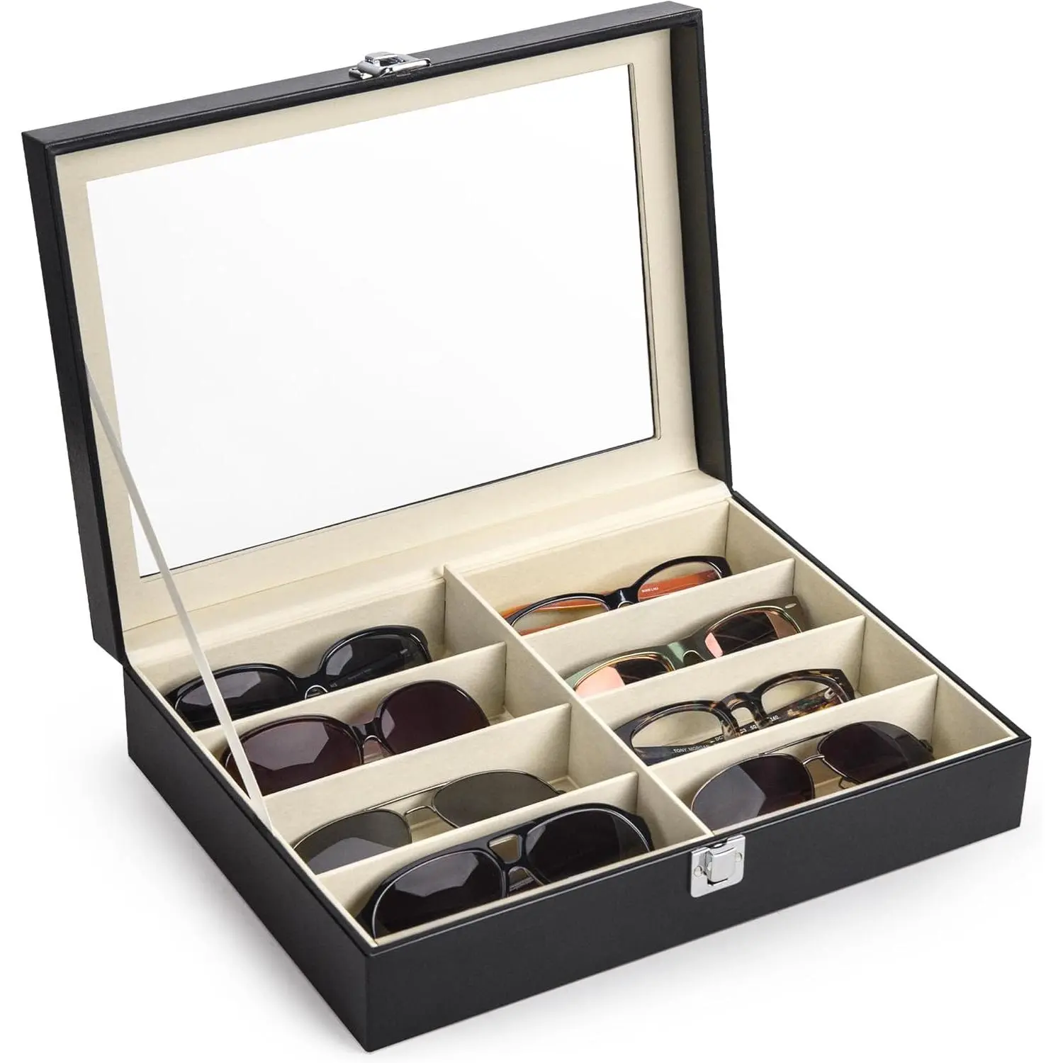 Leather 8-Slot Multi-Organizer for Women - Eyeglasses/Sunglasses Storage Box, Jewelry & Watch Display Case, Home Organizer Dorm Essential