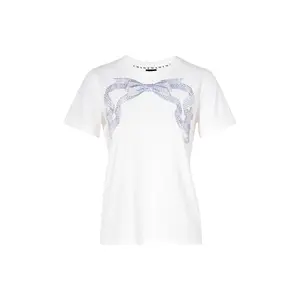 TCH - White Bowe Rhinestone daily commuting versatile fashion casual round neck versatile short sleeved T-shirt for women