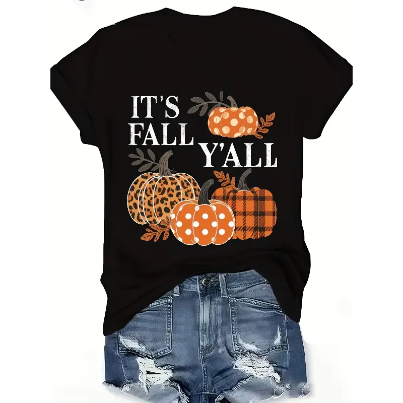[100% Cotton] [Soft Pumpkin Graphic Tee] Women'S Plus Size Soft "It'S Fall Y'All" Pumpkin Graphic T-Shirt |   Short Sleeve, Round Neck, Machine Washable, Casual Fall Outfit Tee, Ladies T Shirts Golf Gift T-Shirt For Men And Women