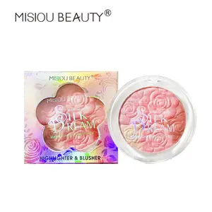 3 in 1 Highlighter Blush Pressed Powder, Long Lasting Shimmering Blush, Natural Look Lightweight Face Makeup Product for Women & Girls, Cosmetic