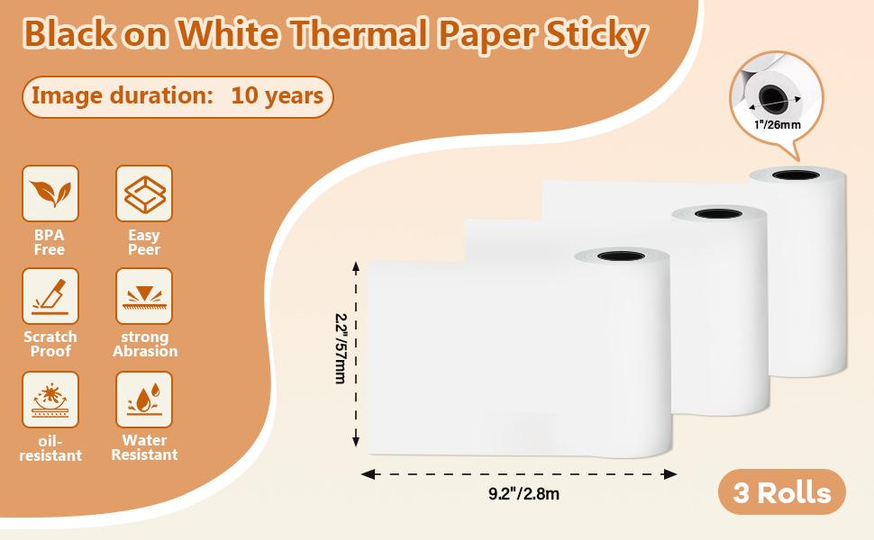Self-Adhesive Thermal Paper, 57mm × 2.8m Mini Printer Papers Sticker Paper Thermal Printing Labels, Black on White, Compatible with D20, D21, S1 Mini Label Printers, 3 Rolls