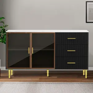 Modern Stylish Wooden Sideboard with 2 Amber-yellow Tempered Glass Doors