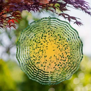 360 Degree Hanging Wind Spinner, Metal Leaf Design Wind Spinner, Circular Transparent Wind Catcher for Garden Balcony Outdoor Decor