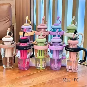 1 Piece 1300ML Large Capacity Water Cup, with Handle and Straw, Portable Sports Drinking Bottle, Leak-Proof, Ideal for Fitness Travel Outdoor Activities