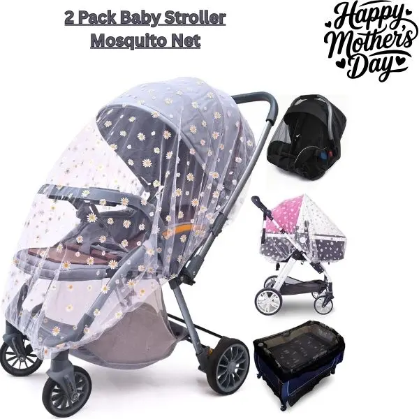 2 Pack Universal Mosquito Net for Strollers, Breathable Polyester Mesh Cover for Baby Bug Protection - Accessories Set for Cribs, Bassinets & Traveling, Stroller Accessories Set