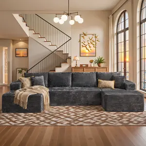 U Shaped Modular Sectional 135" Sofa No Assembly, Cloud Couches【3 Packages Shipping】for Living Room, Plush Corduroy Large Boneless Floor Couch Set with Deep Seat(Gray)
