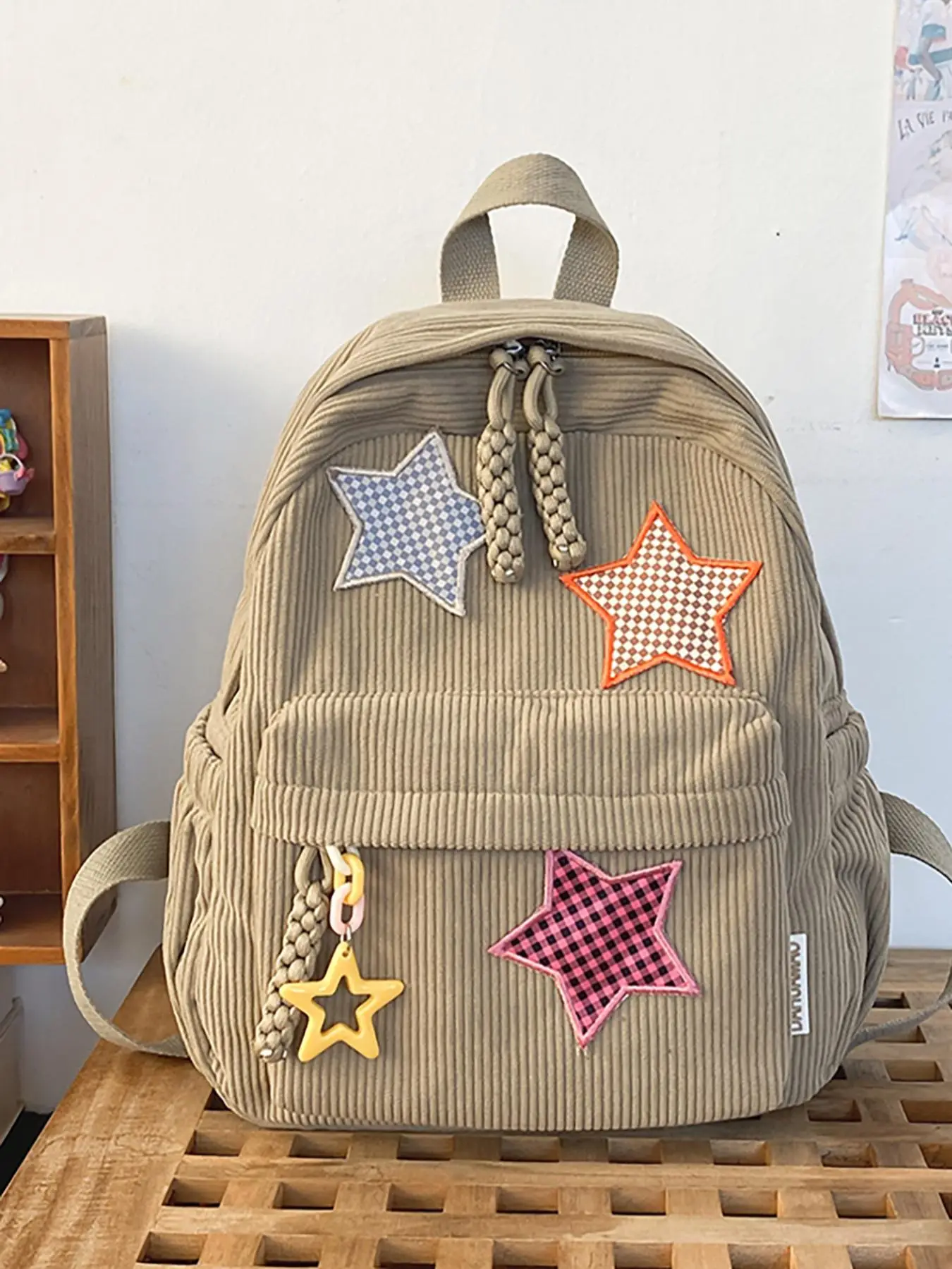 【Clearance】 Star Pattern Corduroy Backpack, Casual Simple Zipper Backpack for Daily Used, Casual Trendy Versatile High-quality Daily Commuting Bag, Gi