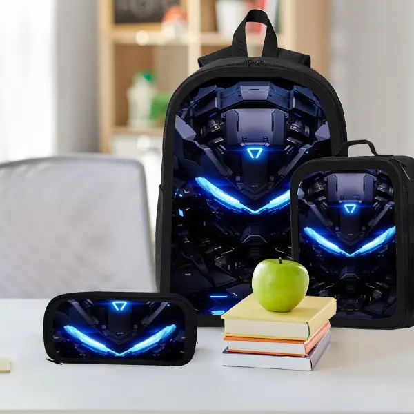 Robot-themed printed backpack three-piece set, including lunch bag, pencil case, and backpack, School Backpacks, Multi Function Backpack, Geek Bag