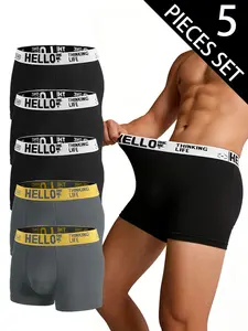5-Pack Men's Underwear, Quick-Dry Breathable Sports Boxers, Casual Fitted Trunks for Daily Training, All-Season Comfort
