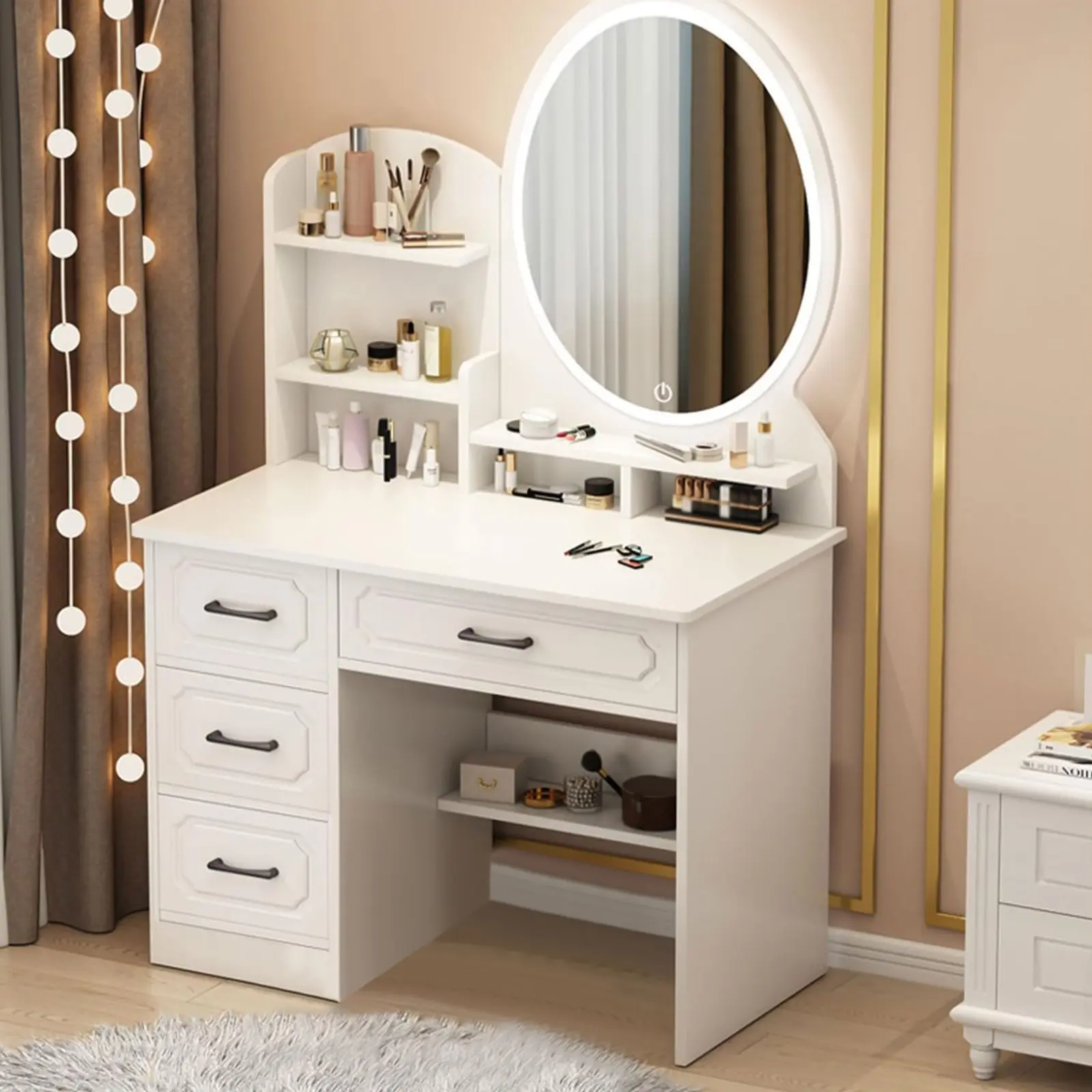 Explorinox Makeup Vanity Desk with Mirror, Lights, Drawers,  31.5”W x 15.7”D x 53.1”H, Versatile Storage for Makeup and Cosmetics