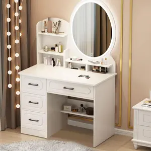 Explorinox Makeup Vanity Desk with Mirror, Lights, Drawers,  31.5”W x 15.7”D x 53.1”H, Versatile Storage for Makeup and Cosmetics