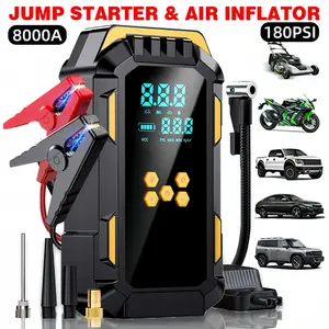 10-in-1 Wireless Car Repair Tools (180 PSI air compressor and 12/24V battery boost starter, 8000mAh battery pack, tire pressure monitor, flashlight, intelligent jumper connector and inflation accessories), Intelligent jumping box, Vehicle Tire Inflator