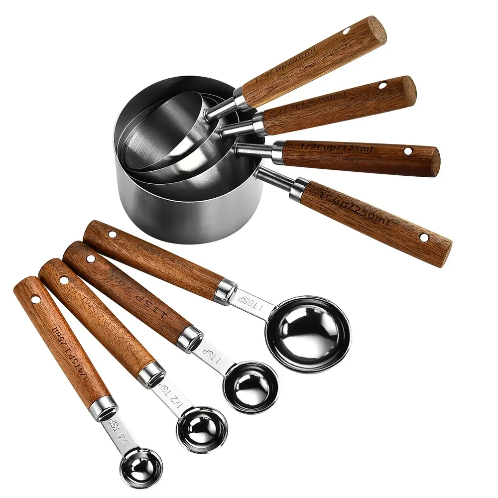 8-Piece Measuring Spoons and Cups Set, Stainless Steel, Kitchen Utensils, Ideal for Dry and Liquid Ingredients, Baking Tools, DIY Use, Spice Spoons, Powder Scoops, Coffee Measure