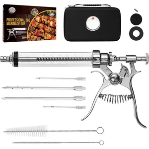 Meat Injector  Kit for  & Grilling - Stainless Steel BBQ Meat Turkey Injector with Case, Instruction Book - Professional Brisket Flavor Injector  - Marinade Meat Injector