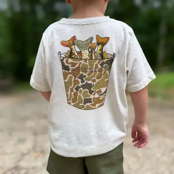 Youth and Adult Camo Fishing Bucket Boy’s Short Sleeve Shirt, Youth Casual Wear, Gift For Son And Daughter, youth swear, Toddler graphic tees, family matching shirt, holiday shirt, youth clothing