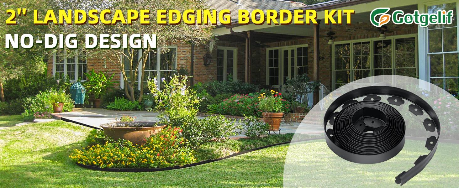 No Dig Landscape Edging Border, 2'' Tall 40FT Garden Edging Kit with 60pcs Anchoring Stakes for Lawn, Gardens and Yards (Black)