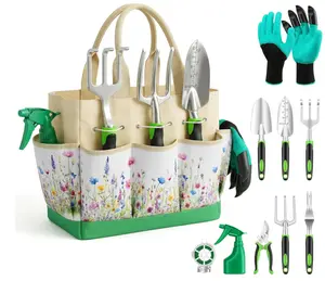 Ideal Gardening Gifts for Women，Gardening Tools 10-Piece, Heavy Duty Garden Tool Set with Fashion and Durable Garden Tools Organizer Handbag, Rust-Proof Gardening Hand Tools Weeding Kit,