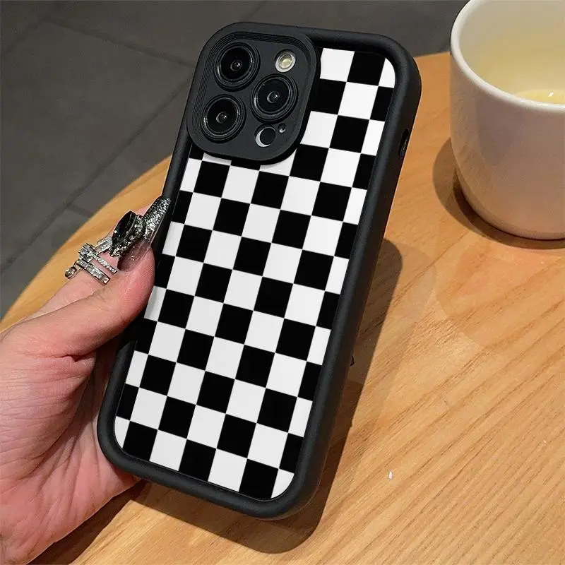 Checkerboard Pattern Phone Case, Anti-drop Soft Silicone Phone Case, Decorative Phone Protector Cover Compatible with iPhone 15 Pro Max 14 13 12 11