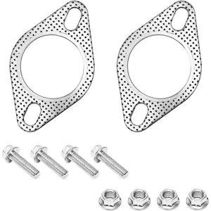 2 PCS Car Exhaust Gasket, 2.5 Inch 2-Bolt Exhaust Pipe Flange Gasket Replacement with 4 Screws, High Temp Exhaust Gasket for Headers Turbo Catback Axleback, Car Accessories